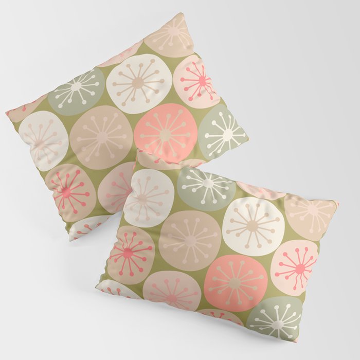 Mid Century Modern Atomic Retro Dots Pattern in Vintage Olive Green and Blush Pink Pillow Sham Gallery Image 3