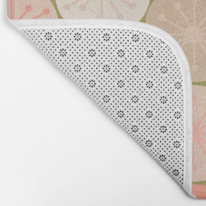 Mid Century Modern Atomic Retro Dots Pattern in Vintage Olive Green and Blush Pink Bath Mat Gallery Image 2