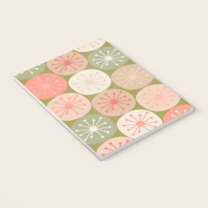 Mid Century Modern Atomic Retro Dots Pattern in Vintage Olive Green and Blush Pink Notebook Gallery Image 3