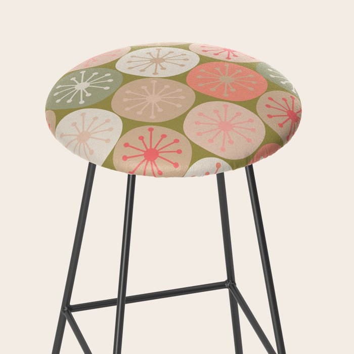 Mid Century Modern Atomic Retro Dots Pattern in Vintage Olive Green and Blush Pink Stool Gallery Image 2