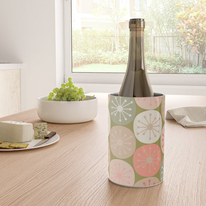 Mid Century Modern Atomic Retro Dots Pattern in Vintage Olive Green and Blush Pink Wine Chiller Gallery Image 4