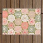 Mid Century Modern Atomic Retro Dots Pattern in Vintage Olive Green and Blush Pink Outdoor Rug Gallery Image 1
