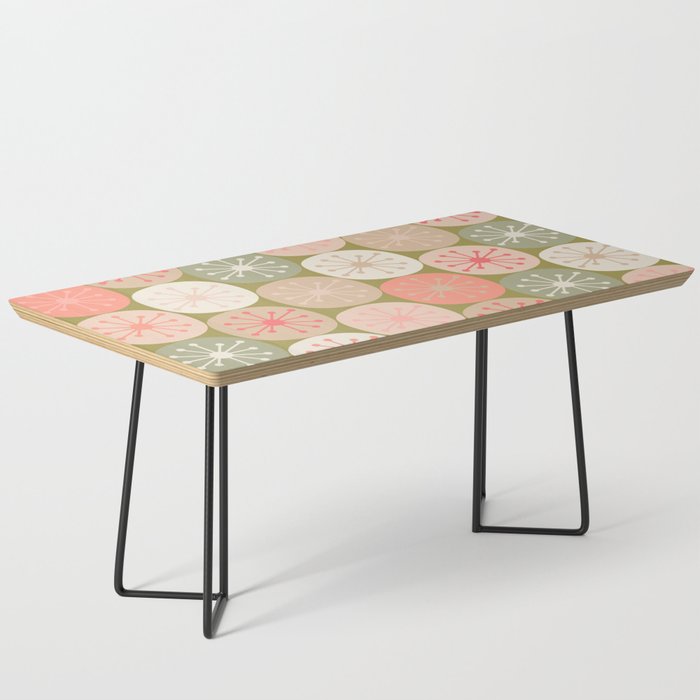 Mid Century Modern Atomic Retro Dots Pattern in Vintage Olive Green and Blush Pink Coffee Table Gallery Image 1
