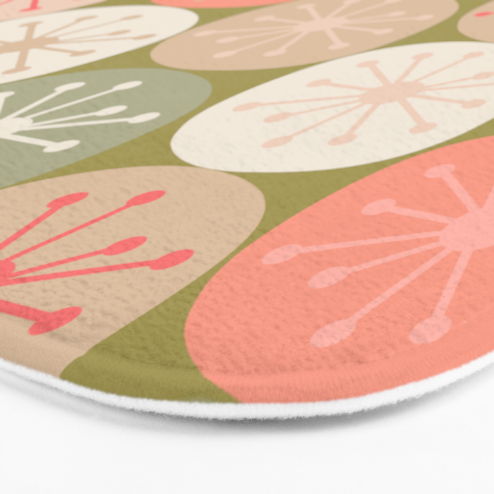 Mid Century Modern Atomic Retro Dots Pattern in Vintage Olive Green and Blush Pink Bath Mat Gallery Image 3