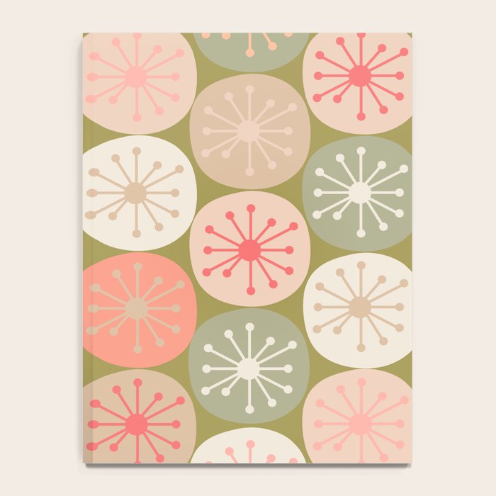 Mid Century Modern Atomic Retro Dots Pattern in Vintage Olive Green and Blush Pink Notebook Gallery Image 4