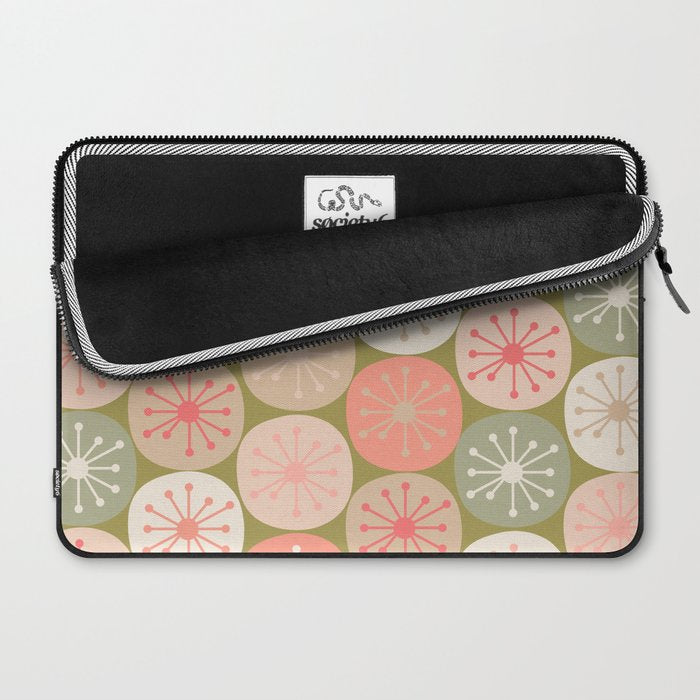 Mid Century Modern Atomic Retro Dots Pattern in Vintage Olive Green and Blush Pink Laptop Sleeve Gallery Image 2