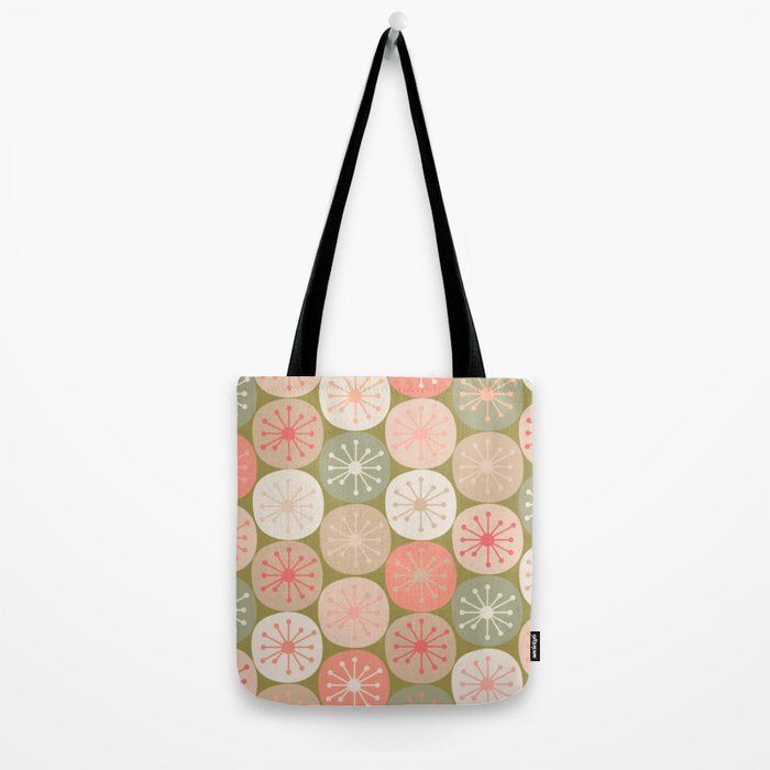 Mid Century Modern Atomic Retro Dots Pattern in Vintage Olive Green and Blush Pink Tote Bag Gallery Image 2