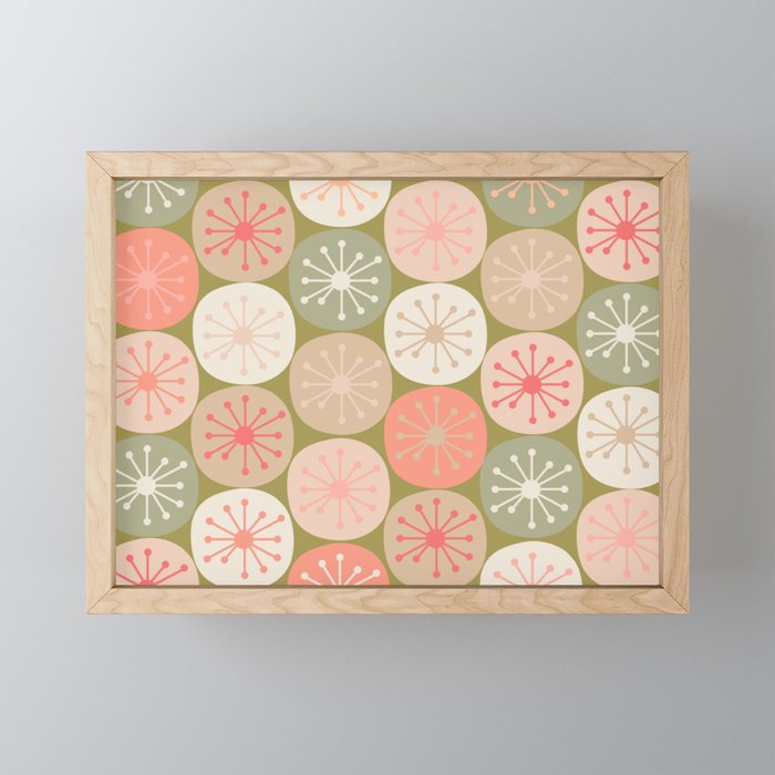 Mid Century Modern Atomic Retro Dots Pattern in Vintage Olive Green and Blush Pink Mini Art Print Gallery Image 1