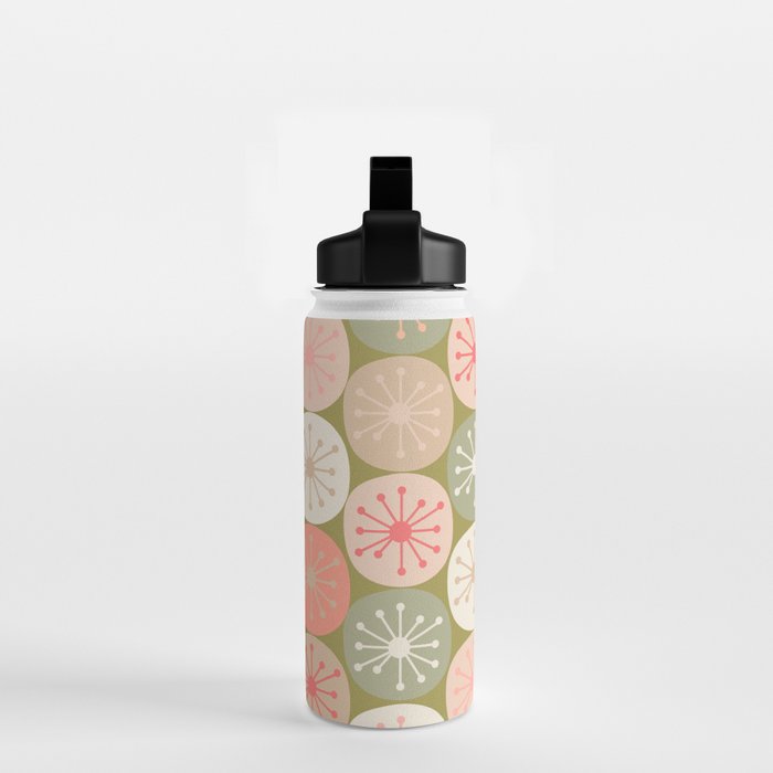 Mid Century Modern Atomic Retro Dots Pattern in Vintage Olive Green and Blush Pink Water Bottle Gallery Image 2