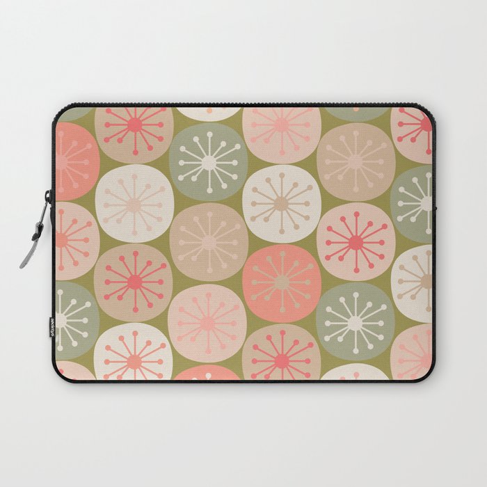 Mid Century Modern Atomic Retro Dots Pattern in Vintage Olive Green and Blush Pink Laptop Sleeve Gallery Image 1