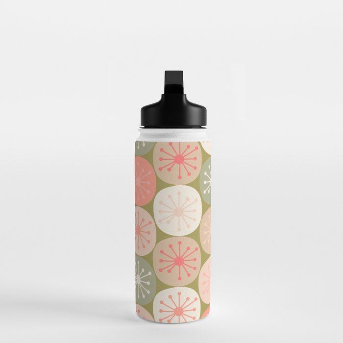 Mid Century Modern Atomic Retro Dots Pattern in Vintage Olive Green and Blush Pink Water Bottle Gallery Image 3