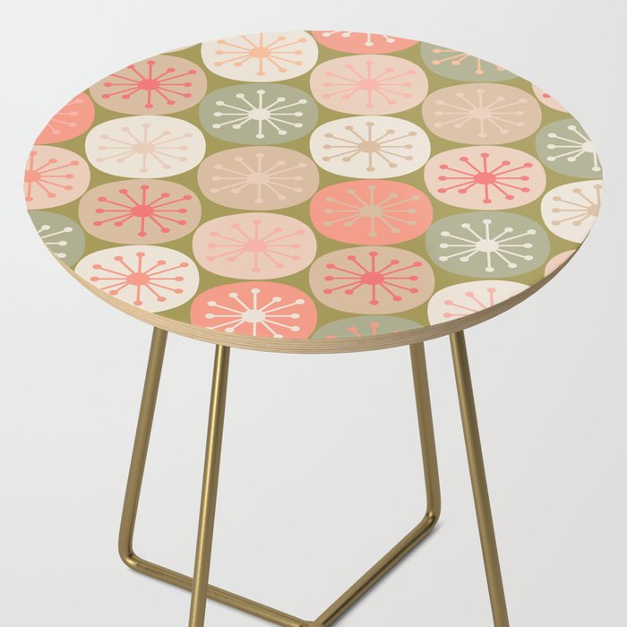 Mid Century Modern Atomic Retro Dots Pattern in Vintage Olive Green and Blush Pink Side Table Gallery Image 2