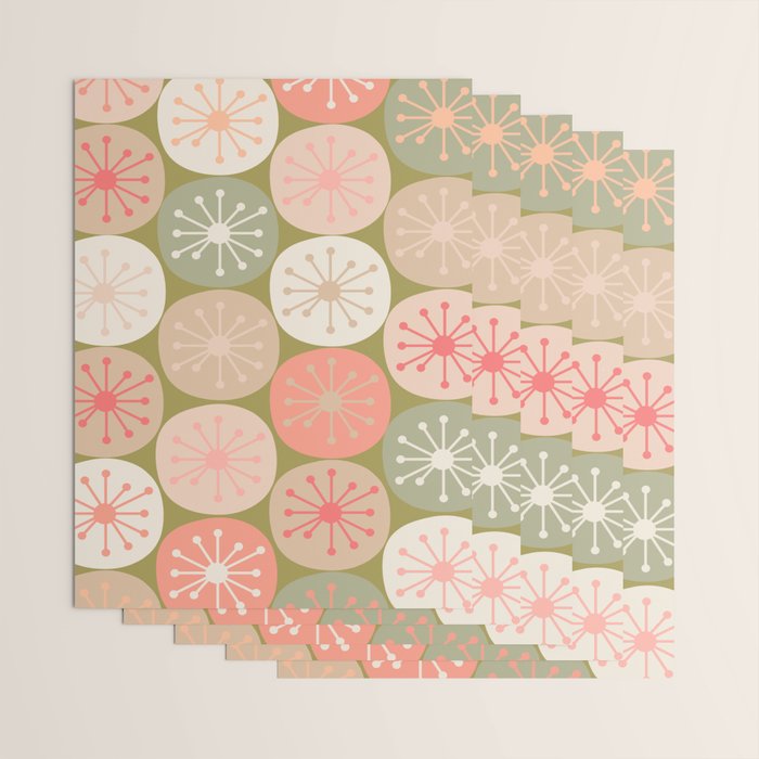 Mid Century Modern Atomic Retro Dots Pattern in Vintage Olive Green and Blush Pink Wrapping Paper Gallery Image 3