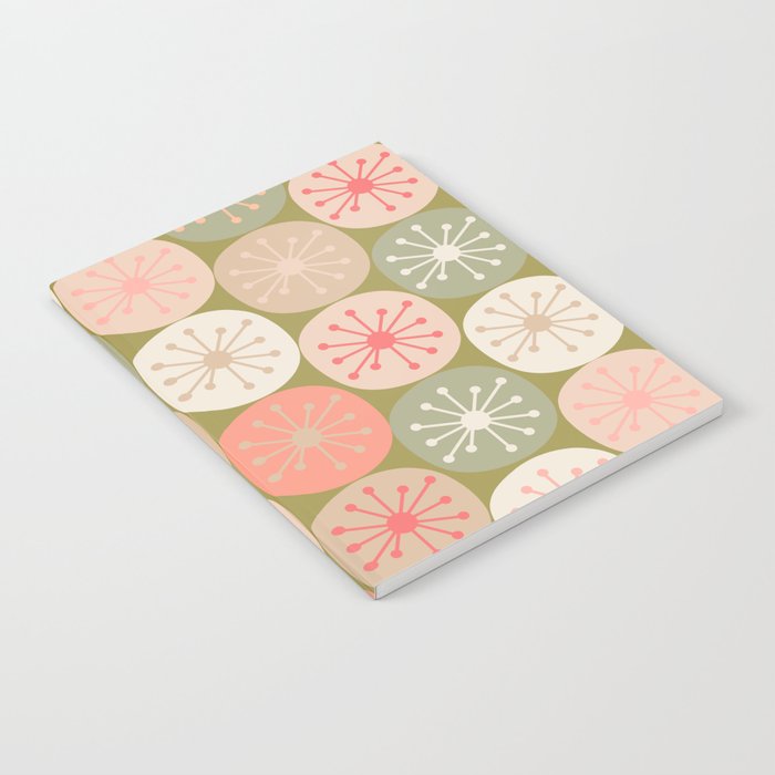 Mid Century Modern Atomic Retro Dots Pattern in Vintage Olive Green and Blush Pink Notebook Gallery Image 1