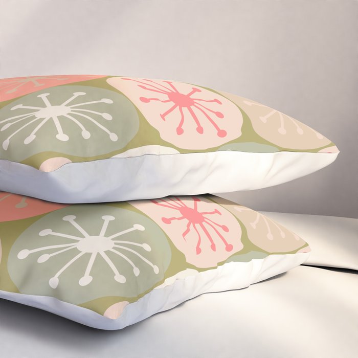 Mid Century Modern Atomic Retro Dots Pattern in Vintage Olive Green and Blush Pink Pillow Sham Gallery Image 3