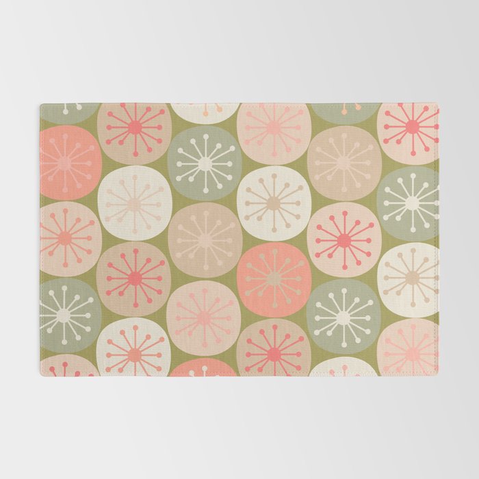 Mid Century Modern Atomic Retro Dots Pattern in Vintage Olive Green and Blush Pink Rug Gallery Image 2