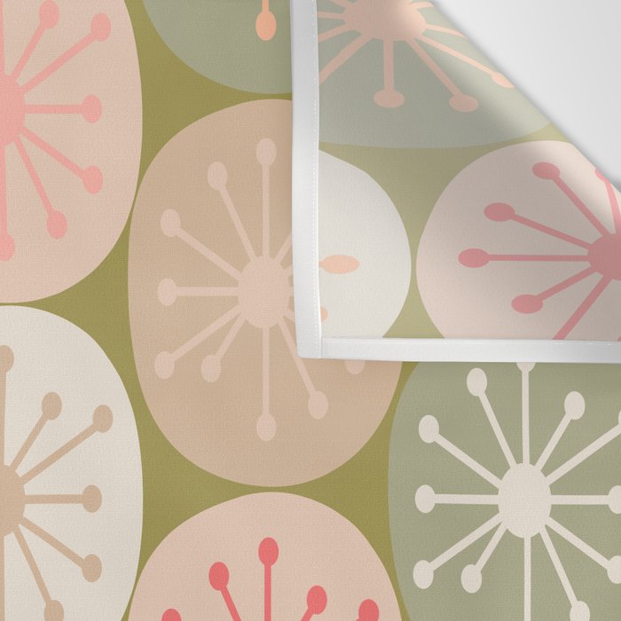 Mid Century Modern Atomic Retro Dots Pattern in Vintage Olive Green and Blush Pink Wall Tapestry Gallery Image 3