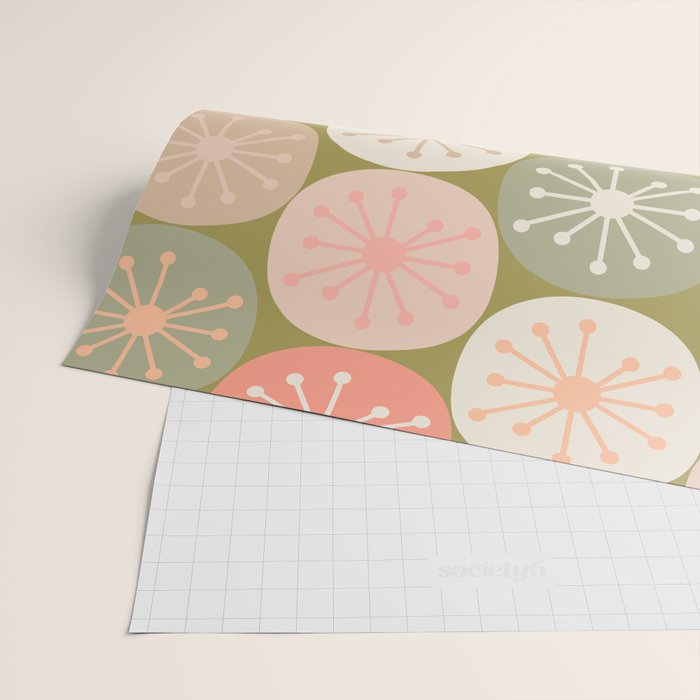 Mid Century Modern Atomic Retro Dots Pattern in Vintage Olive Green and Blush Pink Wrapping Paper Gallery Image 2