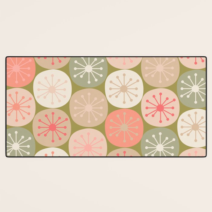 Mid Century Modern Atomic Retro Dots Pattern in Vintage Olive Green and Blush Pink Desk Mat Gallery Image 3