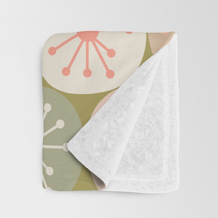 Mid Century Modern Atomic Retro Dots Pattern in Vintage Olive Green and Blush Pink Throw Blanket Gallery Image 3