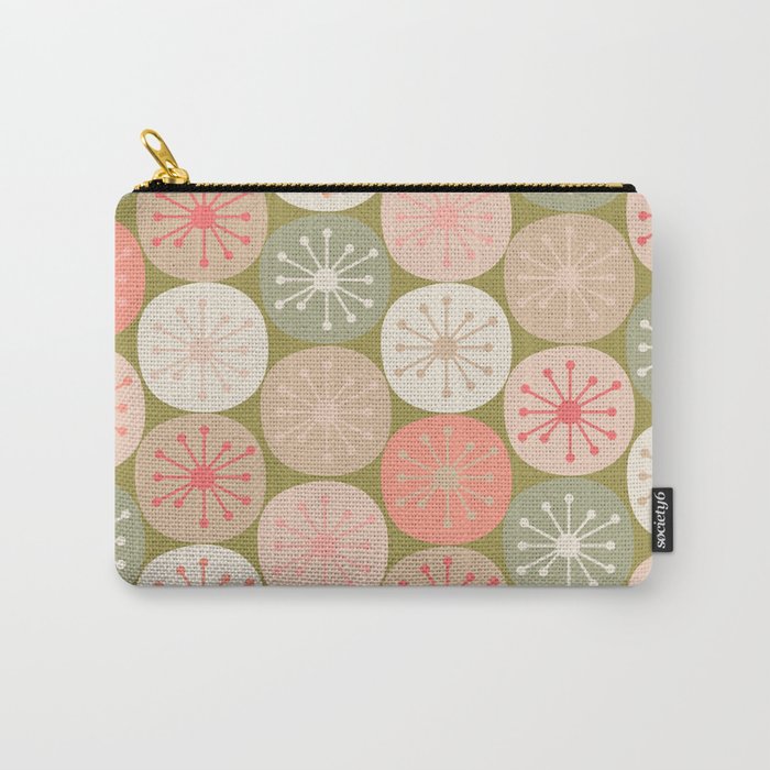 Mid Century Modern Atomic Retro Dots Pattern in Vintage Olive Green and Blush Pink Carry All Pouch Gallery Image 1