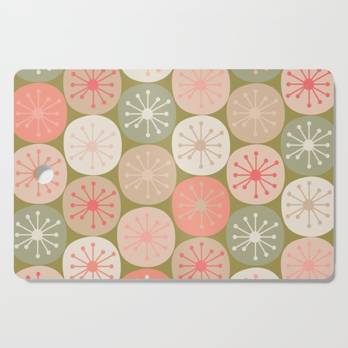 Mid Century Modern Atomic Retro Dots Pattern in Vintage Olive Green and Blush Pink Cutting Board Gallery Image 1