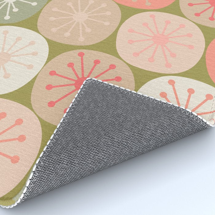 Mid Century Modern Atomic Retro Dots Pattern in Vintage Olive Green and Blush Pink Rug Gallery Image 4