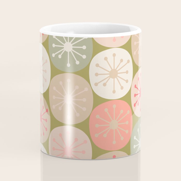 Mid Century Modern Atomic Retro Dots Pattern in Vintage Olive Green and Blush Pink Coffee Mug Gallery Image 4