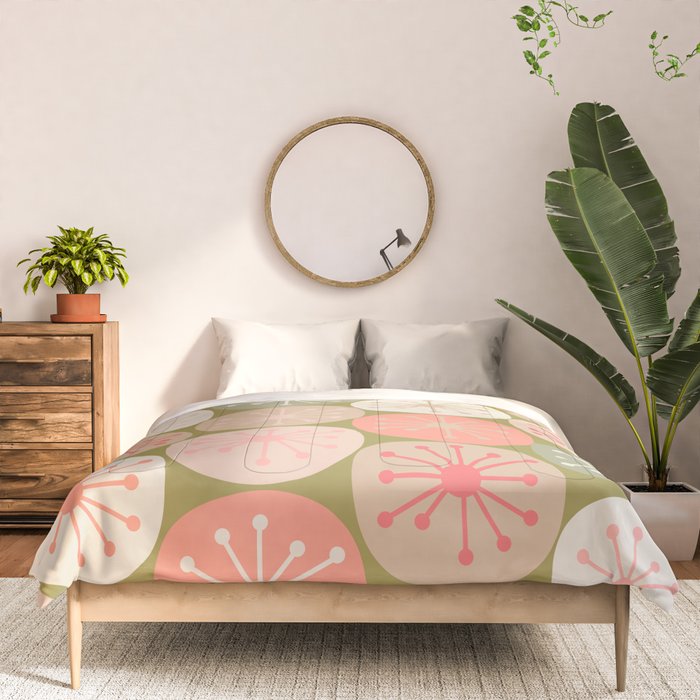 Mid Century Modern Atomic Retro Dots Pattern in Vintage Olive Green and Blush Pink Comforter Gallery Image 3
