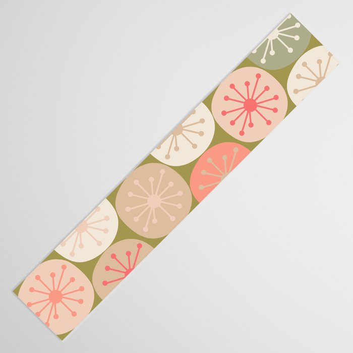 Mid Century Modern Atomic Retro Dots Pattern in Vintage Olive Green and Blush Pink Table Runner Gallery Image 3