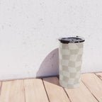 Warped Checkerboard - Neutral Beige Travel Mug Gallery Image 4