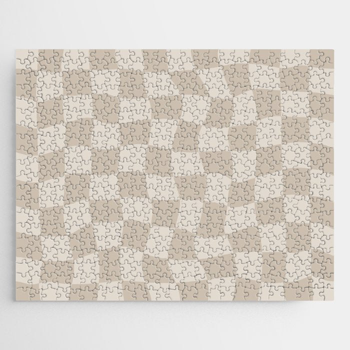 Warped Checkerboard - Neutral Beige Jigsaw Puzzle Gallery Image 1
