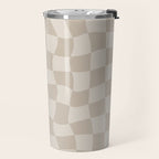 Warped Checkerboard - Neutral Beige Travel Mug Gallery Image 2
