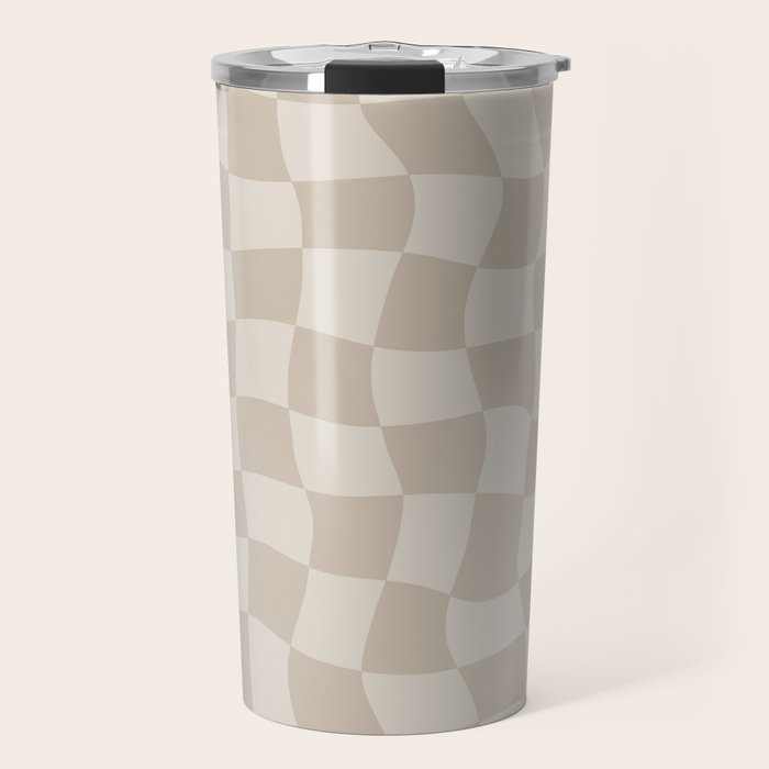Warped Checkerboard - Neutral Beige Travel Mug Gallery Image 1