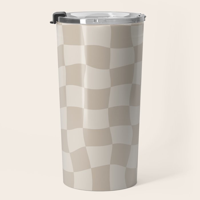 Warped Checkerboard - Neutral Beige Travel Mug Gallery Image 3