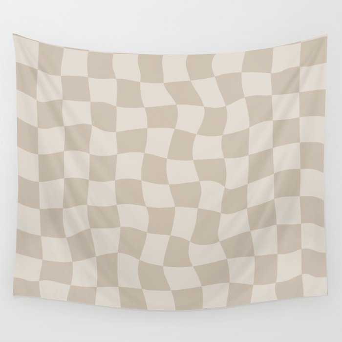 Warped Checkerboard - Neutral Beige Wall Tapestry Gallery Image 4