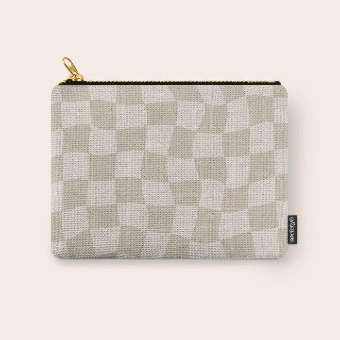 Warped Checkerboard - Neutral Beige Carry All Pouch Gallery Image 1