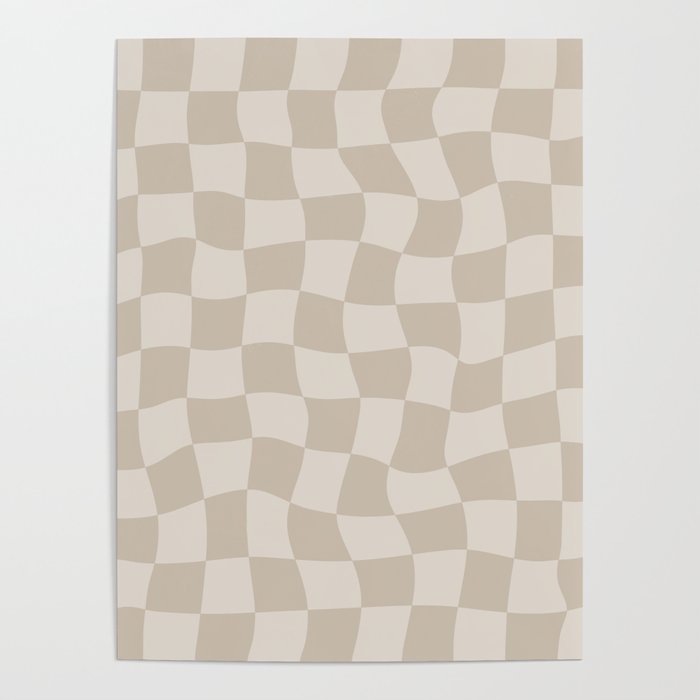 Warped Checkerboard - Neutral Beige Poster Gallery Image 1