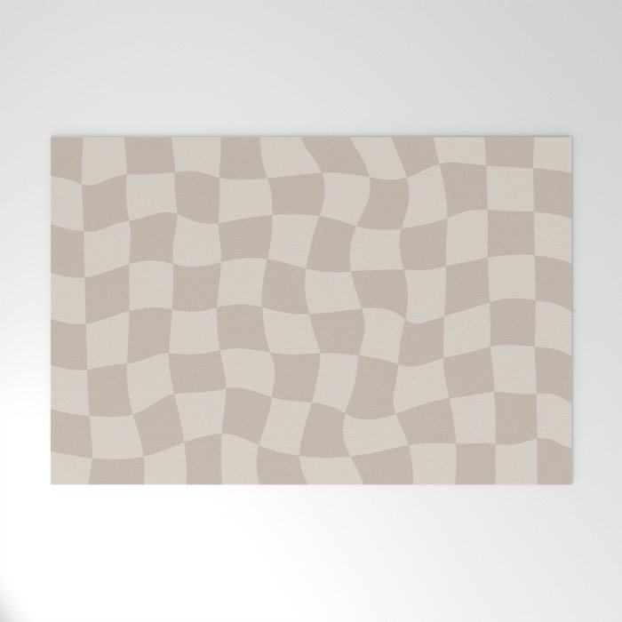 Warped Checkerboard - Neutral Beige Welcome Mat Gallery Image 1