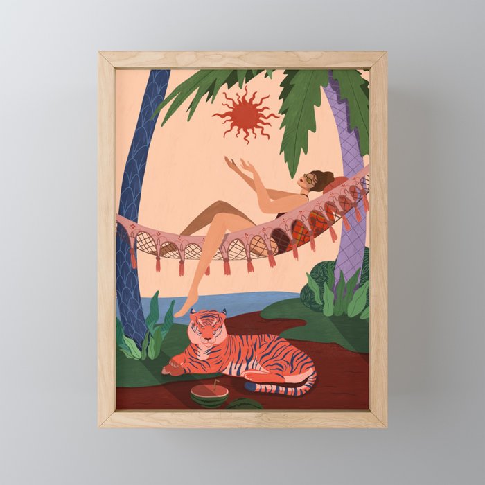 At the Beach with my Tiger Mini Art Print Gallery Image 1