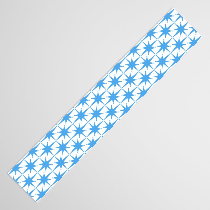 Mid Century Modern Atomic Starbursts Blue and White Pattern Table Runner Gallery Image 3