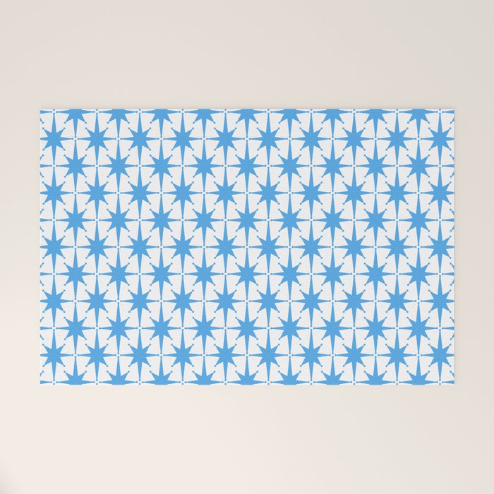 Mid Century Modern Atomic Starbursts Blue and White Pattern Welcome Mat Gallery Image 1