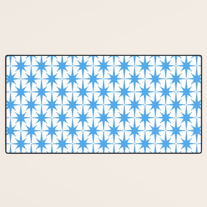 Mid Century Modern Atomic Starbursts Blue and White Pattern Desk Mat Gallery Image 3