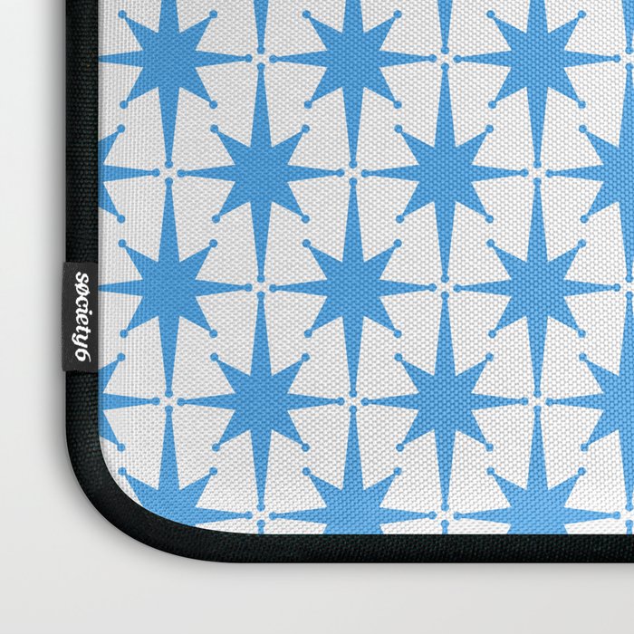 Mid Century Modern Atomic Starbursts Blue and White Pattern Laptop Sleeve Gallery Image 3