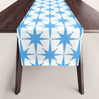 Mid Century Modern Atomic Starbursts Blue and White Pattern Table Runner Gallery Image 1