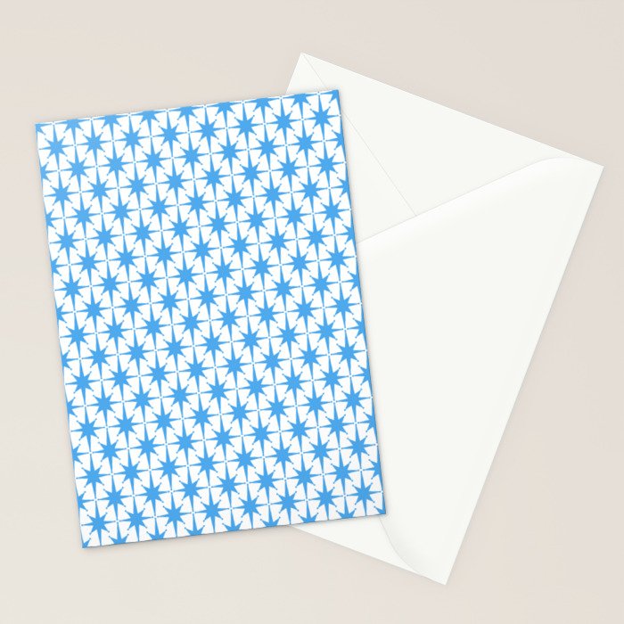 Mid Century Modern Atomic Starbursts Blue and White Pattern Stationery Card Gallery Image 2