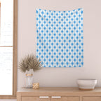 Mid Century Modern Atomic Starbursts Blue and White Pattern Wall Tapestry Gallery Image 2