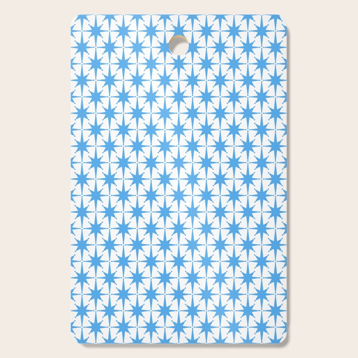 Mid Century Modern Atomic Starbursts Blue and White Pattern Cutting Board Gallery Image 1