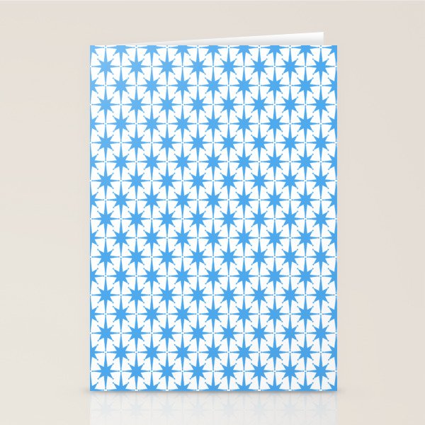 Mid Century Modern Atomic Starbursts Blue and White Pattern Stationery Card Gallery Image 1