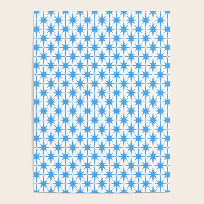 Mid Century Modern Atomic Starbursts Blue and White Pattern Poster Gallery Image 4